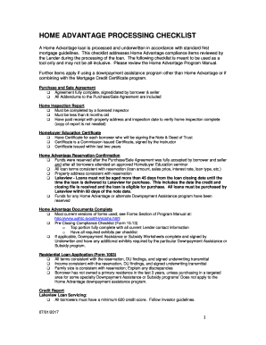 Home Advantage Loan Processing Checklist