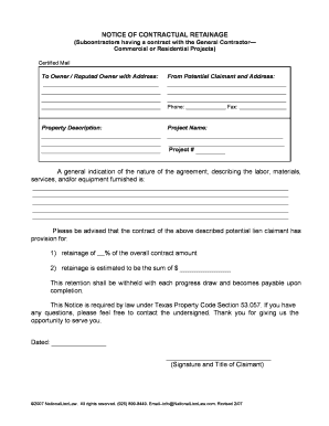Notice of Contractual Retainage
