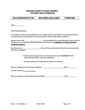 Washoe County Influenza Exclusion Notice