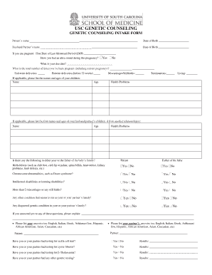 USC GENETIC COUNSELING GENETIC COUNSELING INTAKE FORM