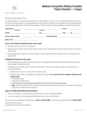 Medicare Oxygen Transition Checklist