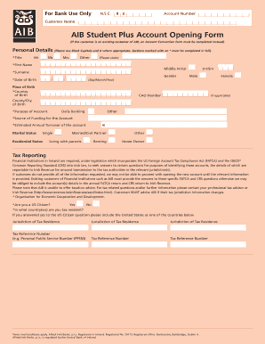 AIB Student Plus Account Opening Form