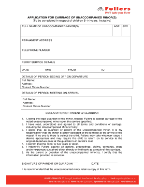 Application for Carriage of Unaccompanied Minor