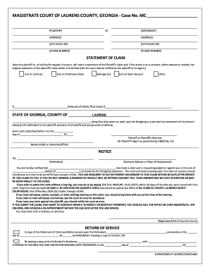 Georgia Magistrate Court Statement of Claim