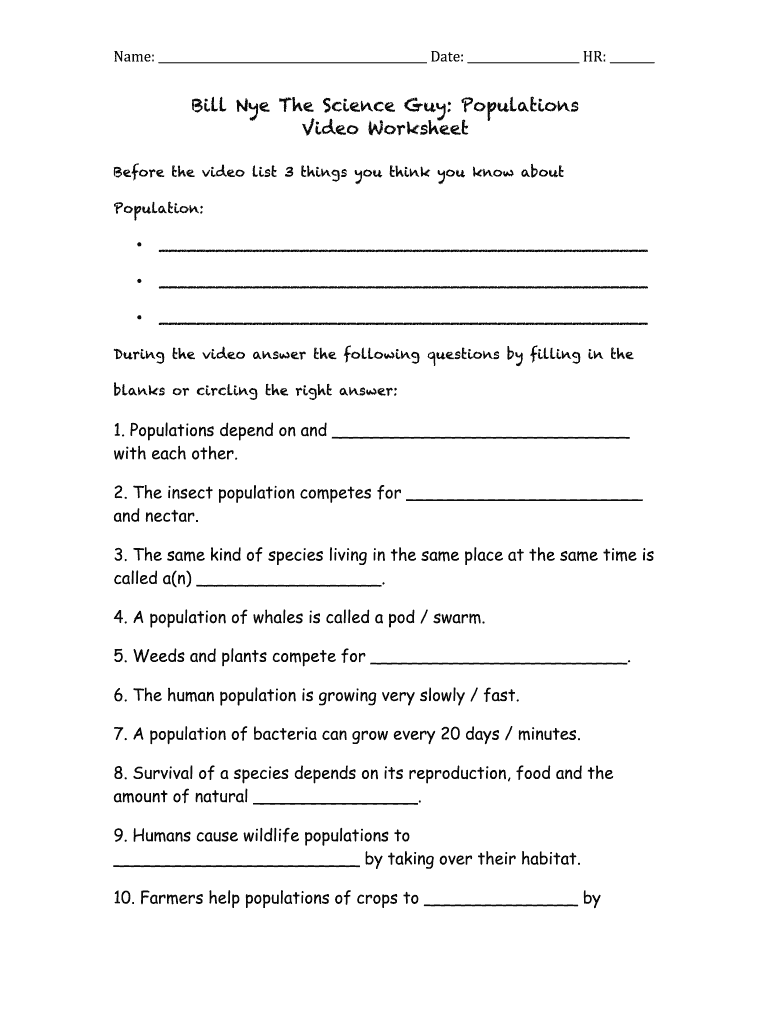 Bill Nye Populations Worksheet Answers Pdf - Fill and Sign Pertaining To Bill Nye Food Web Worksheet