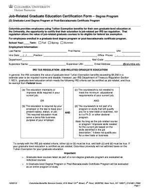 Job-Related Graduate Education Certification Form