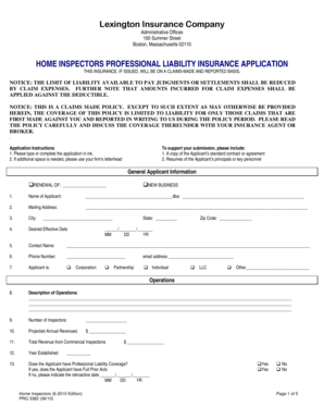 Home Inspectors Professional Liability Insurance Application