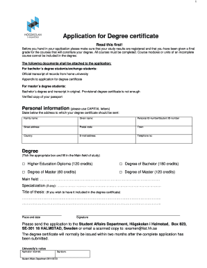 Application for Degree Certificate