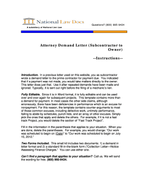 Attorney Demand Letter (Subcontractor to Owner)