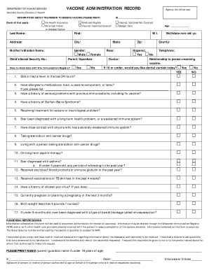 Kenosha County Vaccine Administration Record