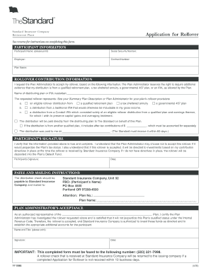 Standard Insurance Rollover Application