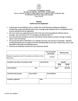 CT Teachers' Retirement Board Health Insurance Application