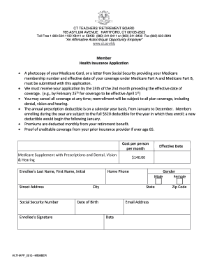 CT Teachers' Retirement Board Health Insurance Application