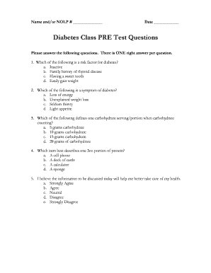 Diabetes Class Pre Test Questions