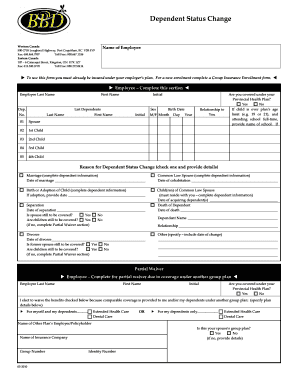 Dependent Status Change Form