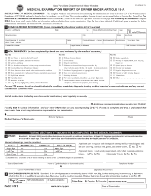 New York State Medical Examination Report for Drivers