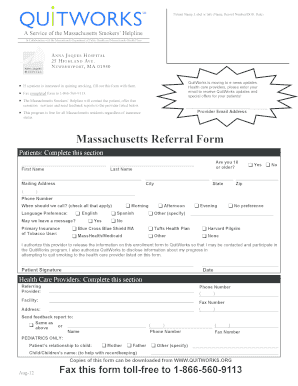 Massachusetts Smokers' Helpline Referral Form