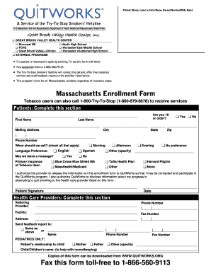 Massachusetts Smoking Cessation Enrollment Form