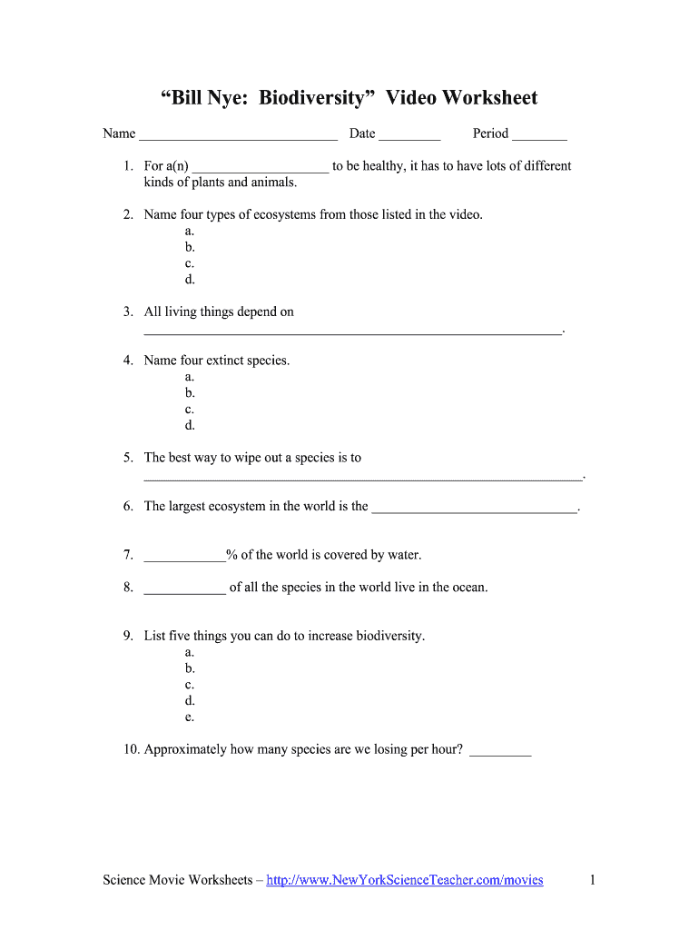 Bill nye biodiversity worksheet: Fill out & sign online | DocHub