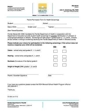 Parent Permission Form for Health Screenings