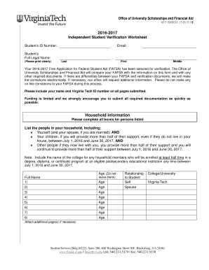 2016-2017 Independent Student Verification Worksheet