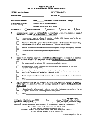 Certificate of Need/Recertification of Need Form