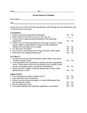 Internet Resource Evaluation Form