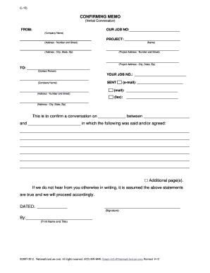Confirming Memo Verbal Conversation