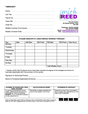 Timesheet for Weekly Contract