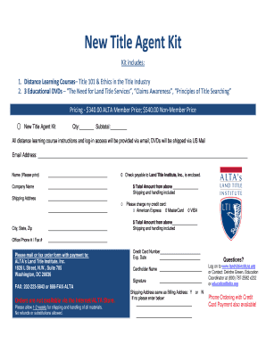 New Title Agent Kit Order Form