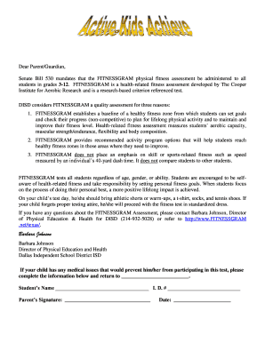 FITNESSGRAM Physical Fitness Assessment Consent