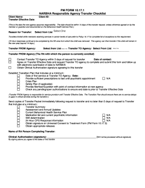 NARBHA Responsible Agency Transfer Checklist