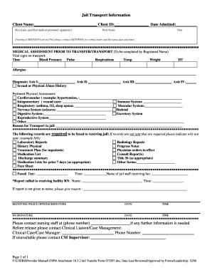 Jail Transport Medical Assessment Form