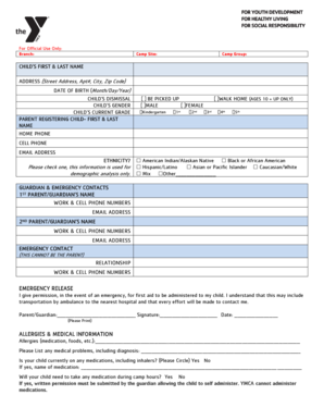 YMCA Camp Registration Form