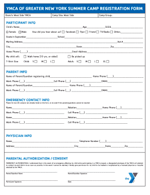 YMCA Summer Camp Registration Form