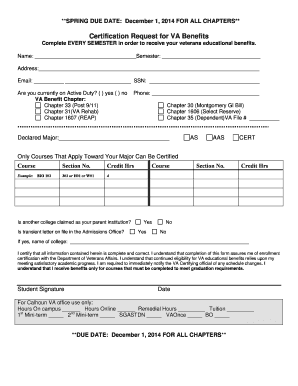 Certification Request for VA Benefits
