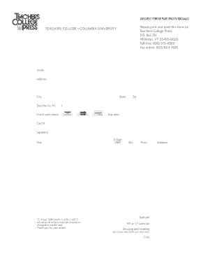 Teachers College Order Form