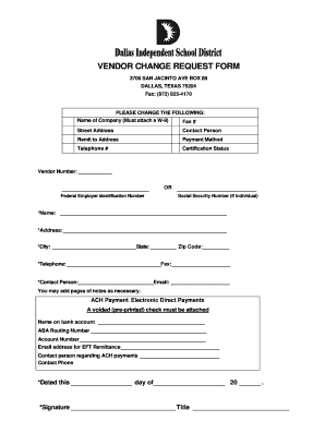 Vendor Change Request Form