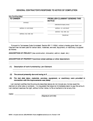 General Contractor Response to Notice of Completion