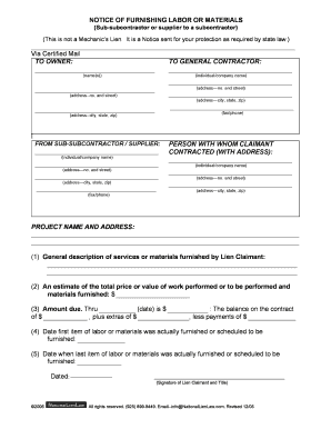 Notice of Furnishing Labor or Materials