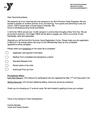 YMCA Summer Camp Registration Form