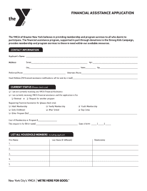 YMCA Financial Assistance Application