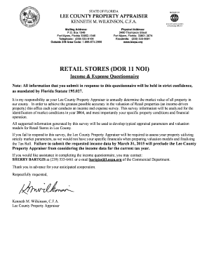 Florida Retail Stores Income Expense Questionnaire
