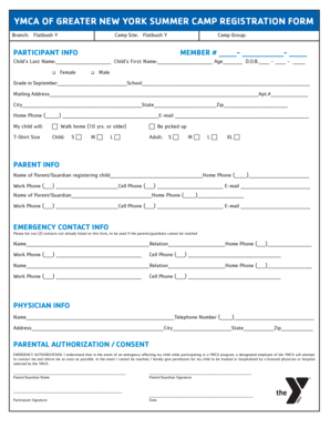 YMCA Summer Camp Registration Form