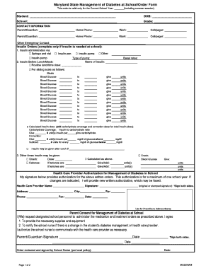 Maryland Diabetes Management School Order Form