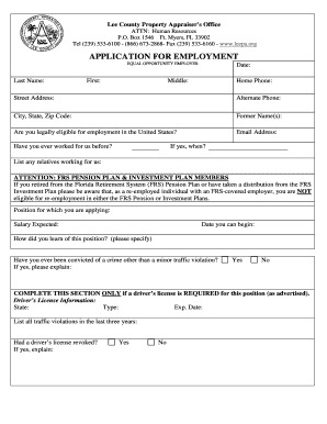 Lee County Property Appraiser Employment Application