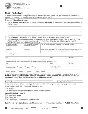 California Identity Theft Affidavit