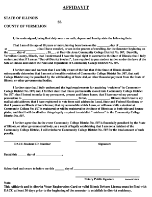 Illinois Residency Affidavit for Community College