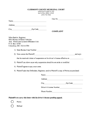 Ohio Driver License Suspension Complaint