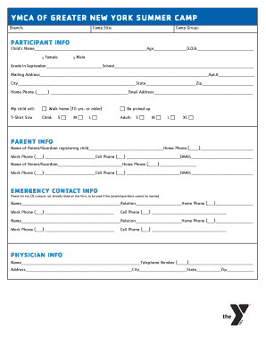 YMCA Summer Camp Registration Form